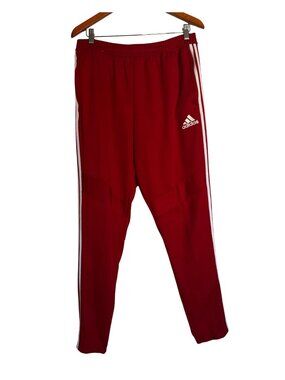 Adidas Mens Red Jogger Pants With White Stripes Elastic Waistband Slim Fit Size